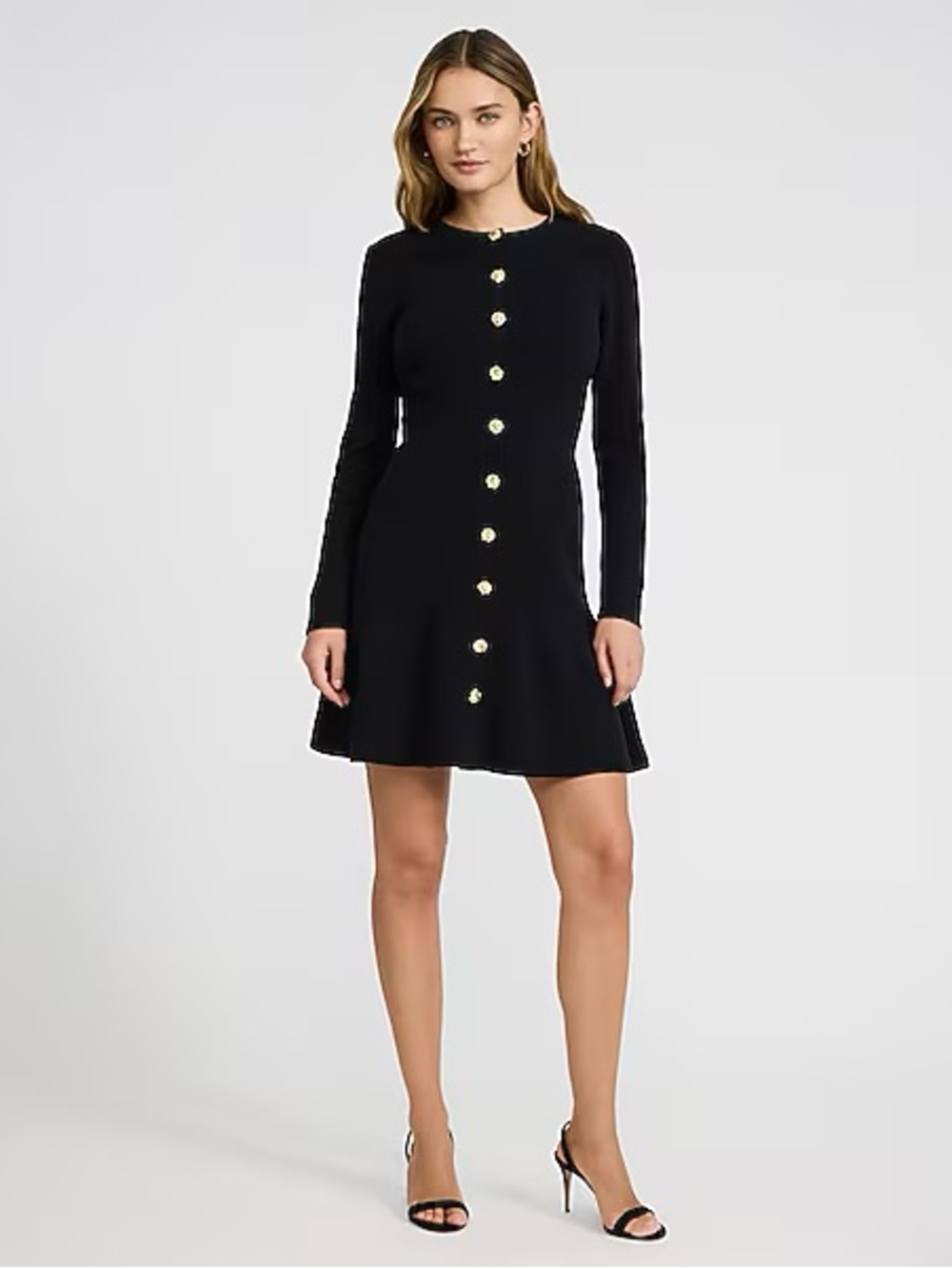NWT Long Sleeve Novelty Button Ruffle Mini Sweater Dress - Picture 4 of 5